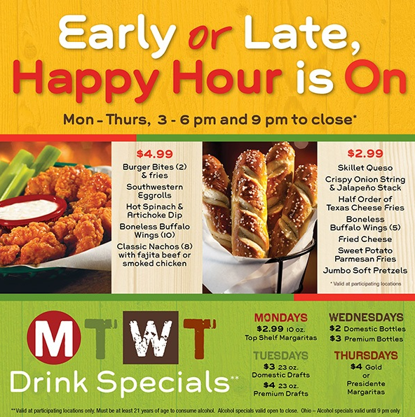 Can We Just Take A Minute And Look At Chili S Great Deals On Alcohol During Happy Hour I Also Love That It Is From 9pm To Close In Certain