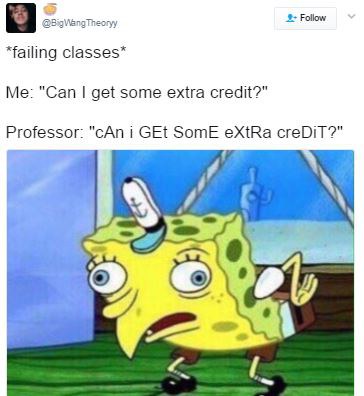 Image result for spongebob chicken meme extra credit