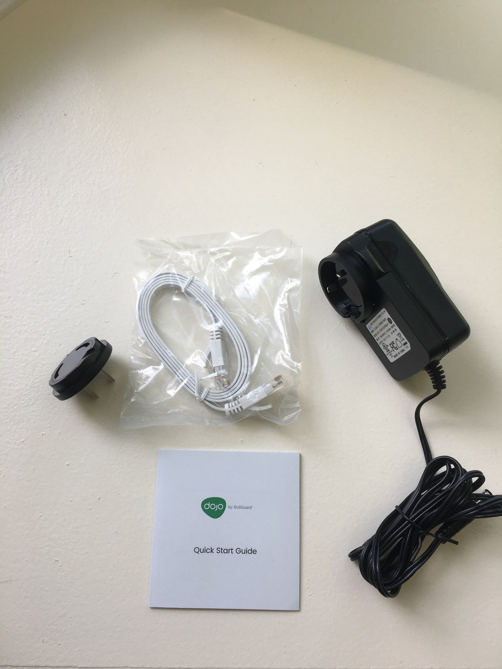 Dojo's Power Cords, Ethernet Cable and Quick Start Guide