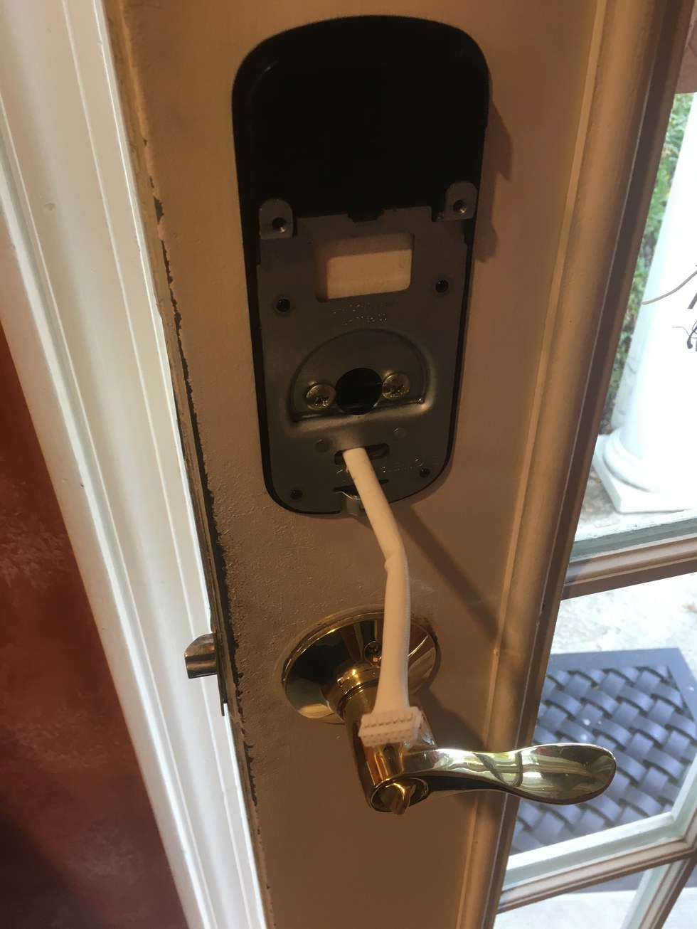 Secure mounting plate to door.