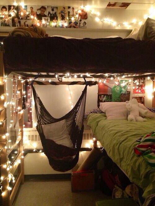7 Dorm Room Ideas You Need To Steal First Semester I Lofted My Bed And Hung This Old Hammock Chair D Found At A Little Downtown Cannot Describe How Wonderful It Is To Come Home