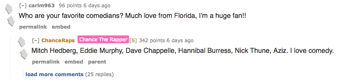 We Learned Who Chances Favorite Comedians Are