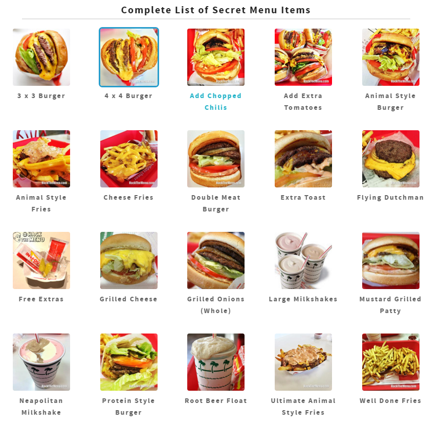 Secret menu. Секретное меню in-n-out. In n out меню. In an out Burger меню. Меню ин н аут секретное.