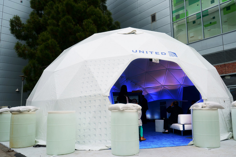 United pop up tech tent in San Francisco 