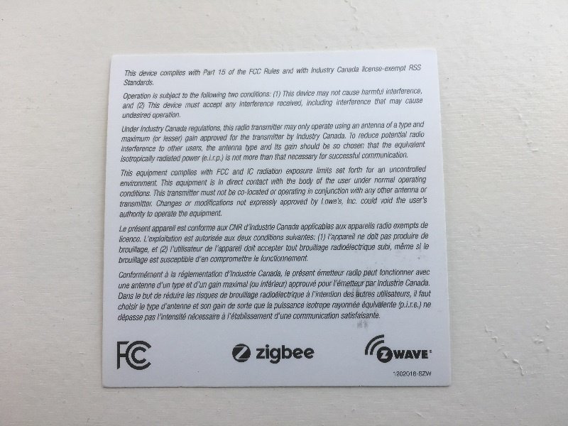 FCC/Z-Wave/Zigbee Notice 