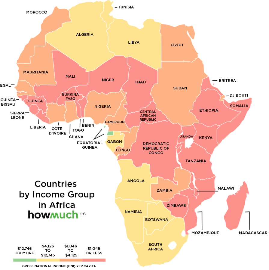 Four maps that illustrate the four categories of global income inequality