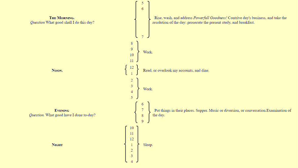 ben franklin daily schedule pdf