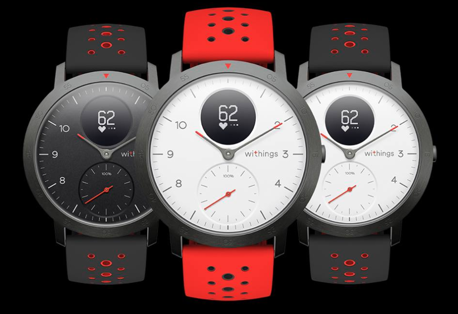 Picture of three Withings Steel HR Sport smartwatches.