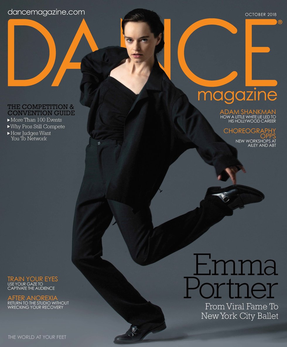 Dance Magazine's October cover featuring Emma Portner in black