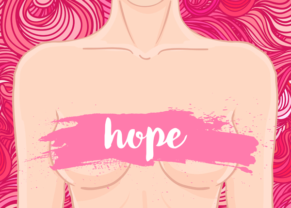 the word hope covering womans breasts