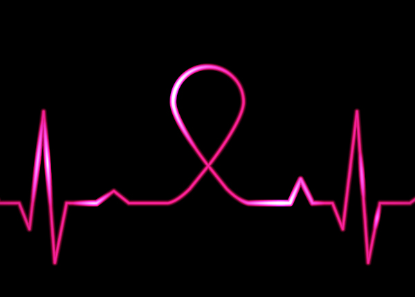 illustration of cardiogram with breast cancer symbol