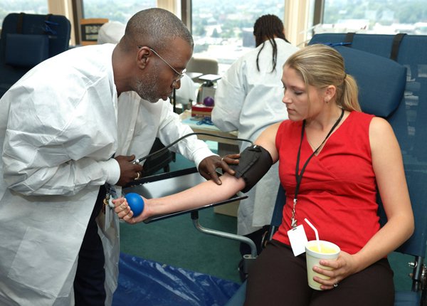 woman donating blood