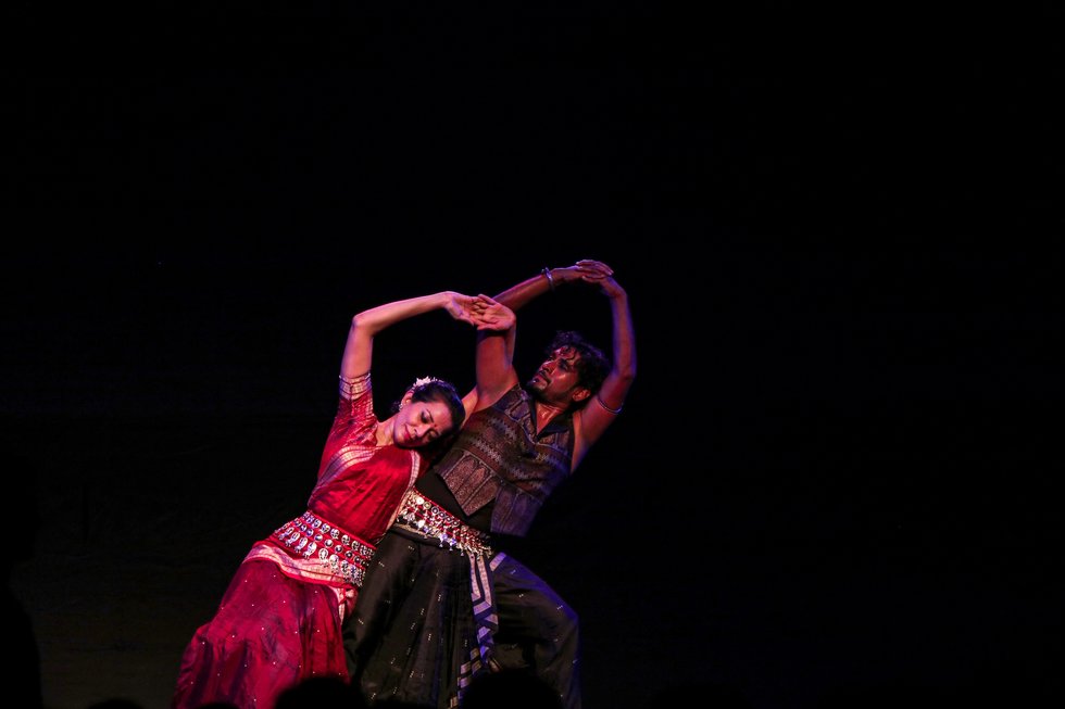 A male and female Indian dancer perform