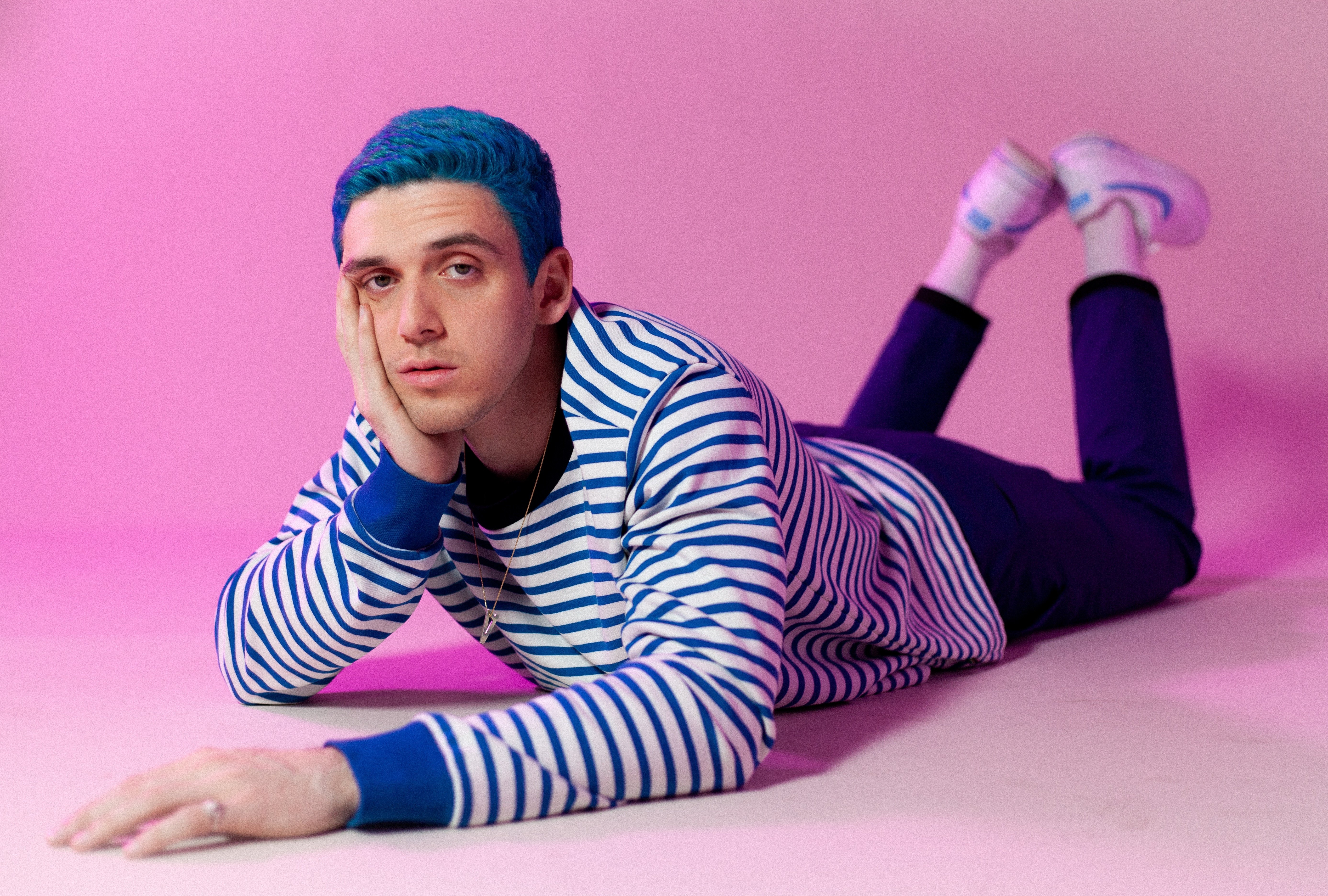 1. Lauv's iconic blue hair in the music video for "I Like Me Better" - wide 1
