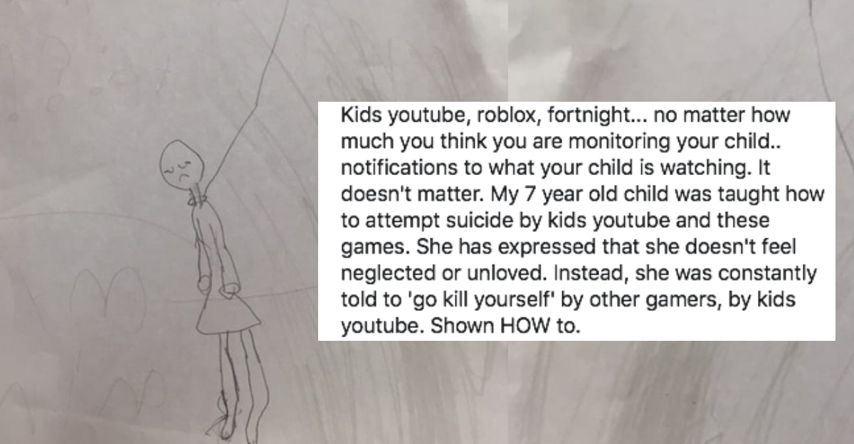 Her 7 Year Old S Drawing Is A Haunting Reminder To Parents To Closely Monitor Kids Online Upworthy - roblox kids drawing