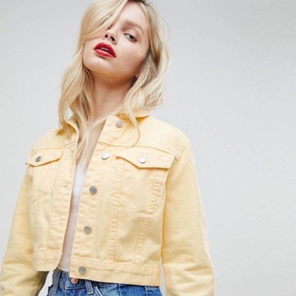 cropped yellow jean jacket