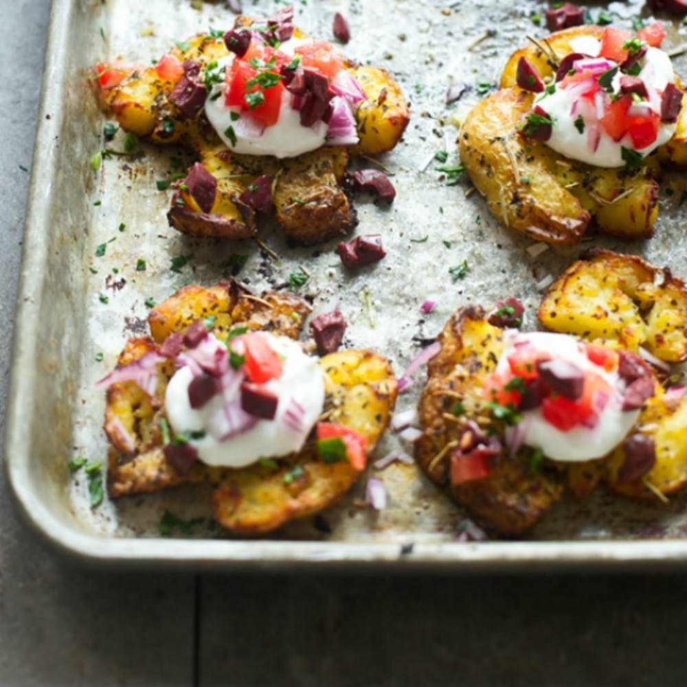 Roasted Garlic Butter Smashed Potatoes. - Half Baked Harvest