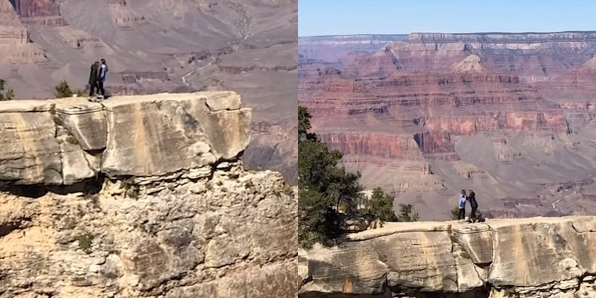 Woman Caught On Camera Nearly Falling Off Grand Canyon Ledge After 