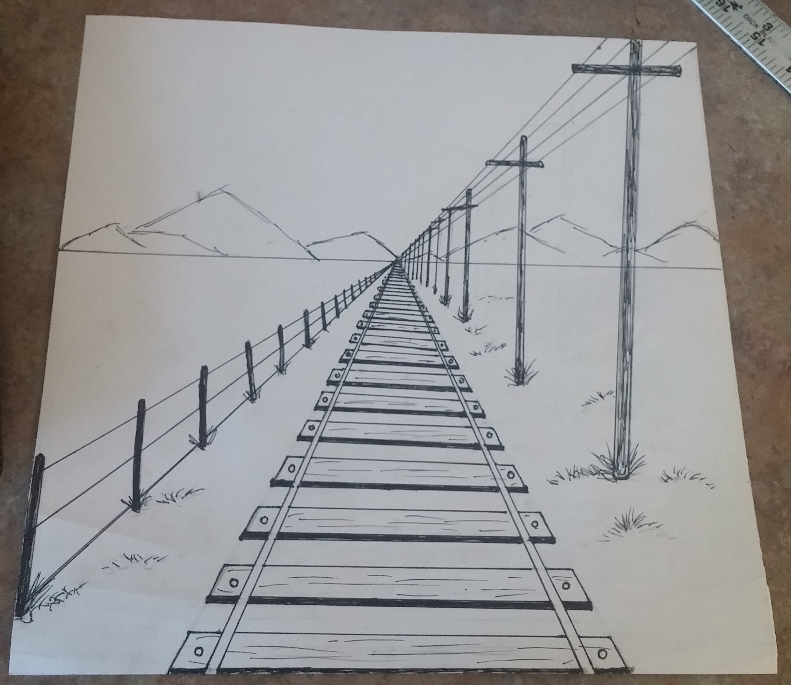 Railroad Tracks Drawing Horizontal