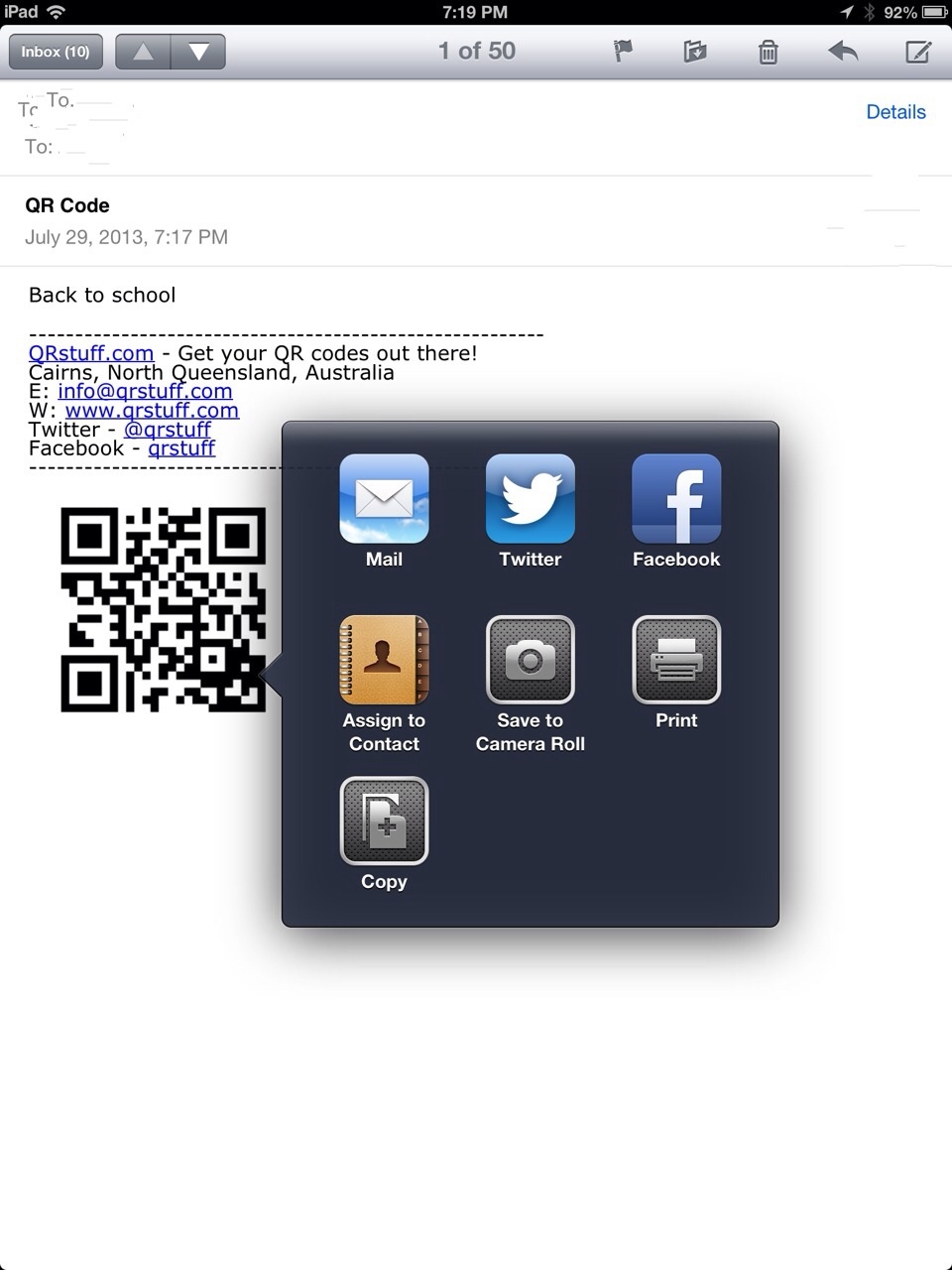 Code QR pour iPad