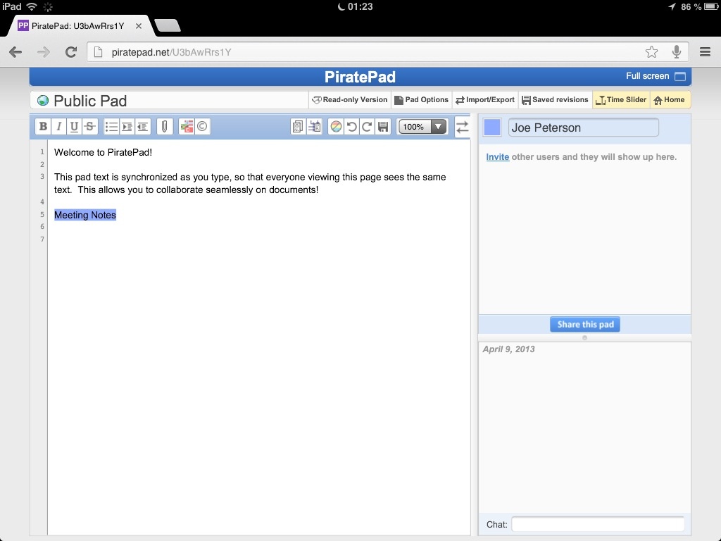 How To Use Piratepad To Collaborate On Text Documents B C Guides