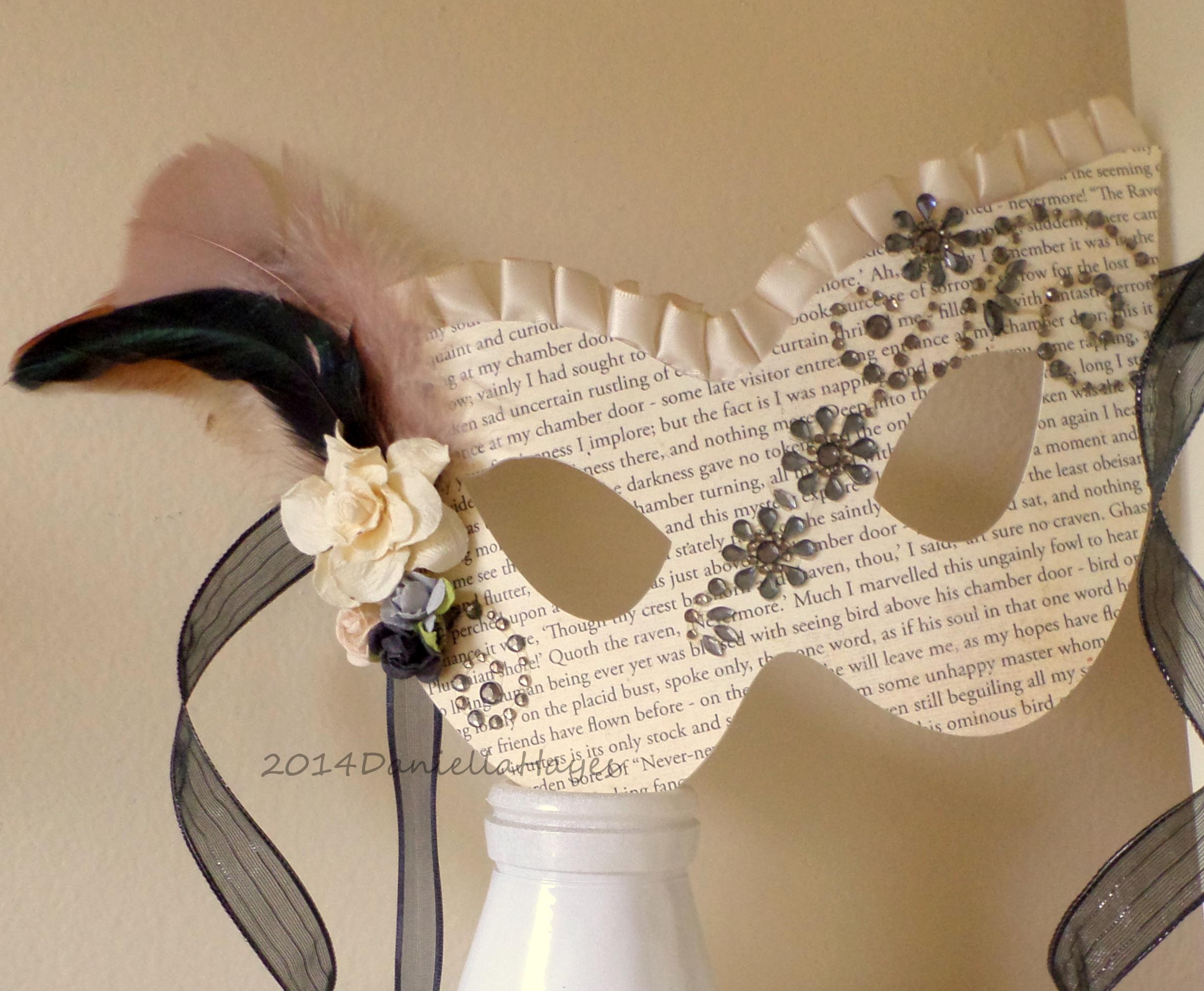 Mask with Side Flowers and Feathers with Detachable Stick