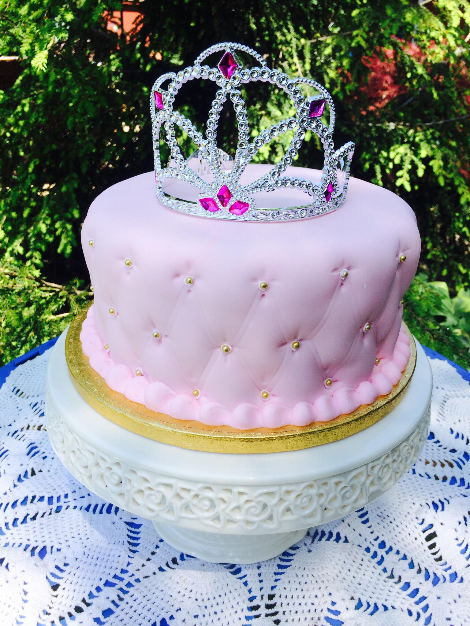 Pink Two Tier Birthday Cake with a Sparkly Crown | Gurgaon Bakers