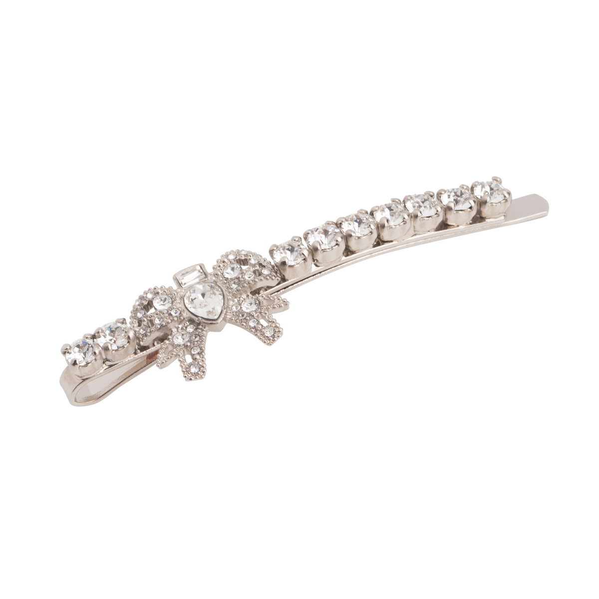 Miu Miu Silver Tone Micro Bow Jeweled Hair Clip