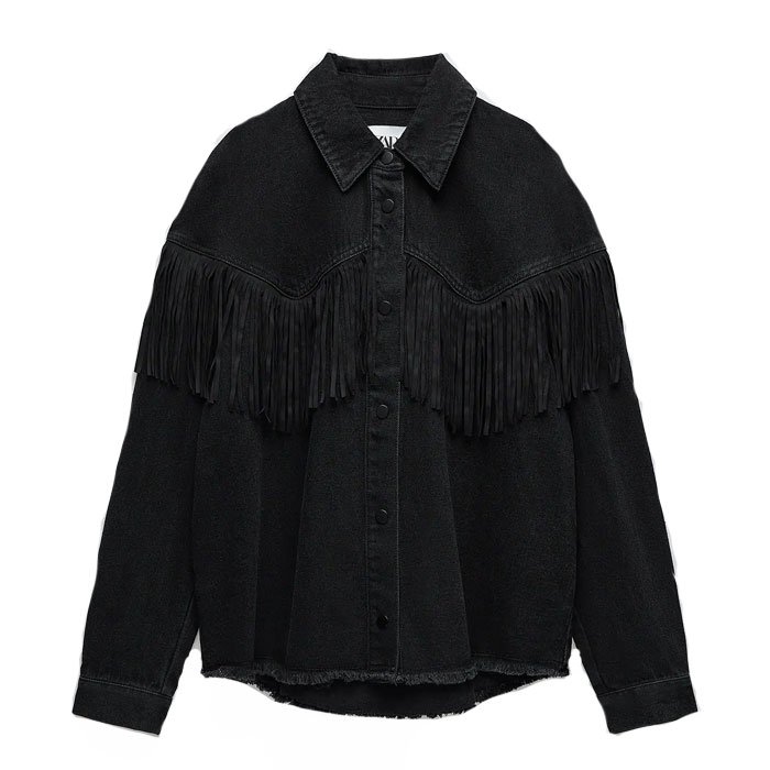 black fringe jacket zara