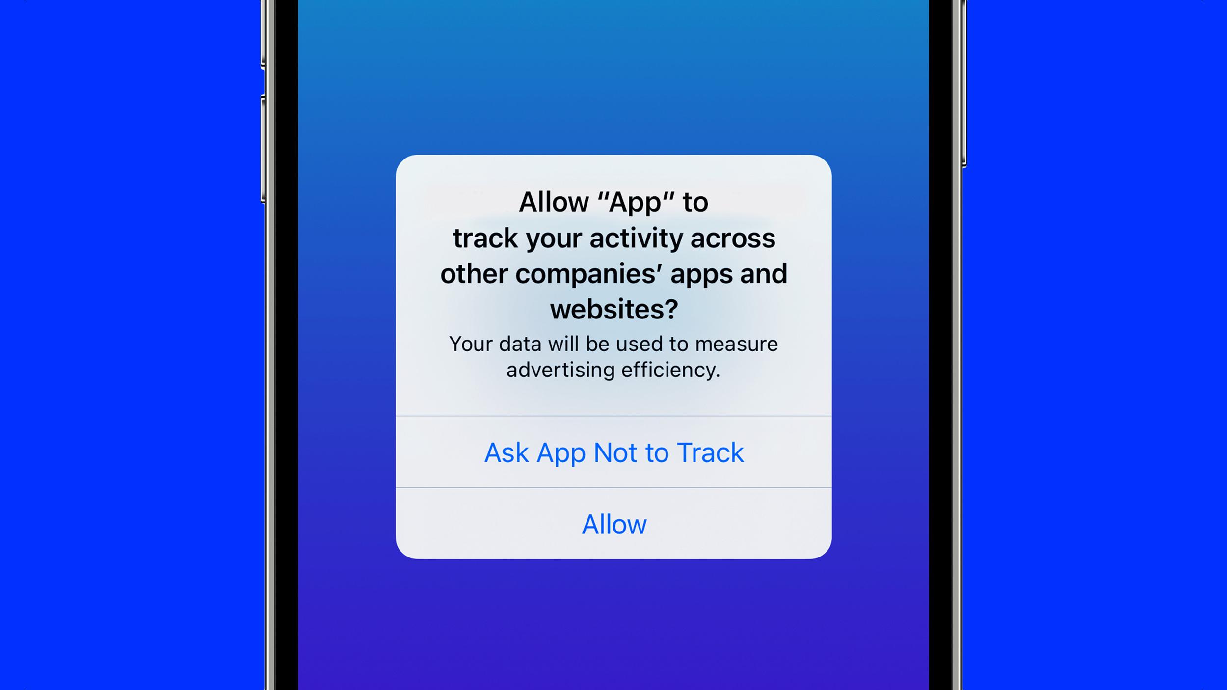 Apple notification asking apps no to track user activity