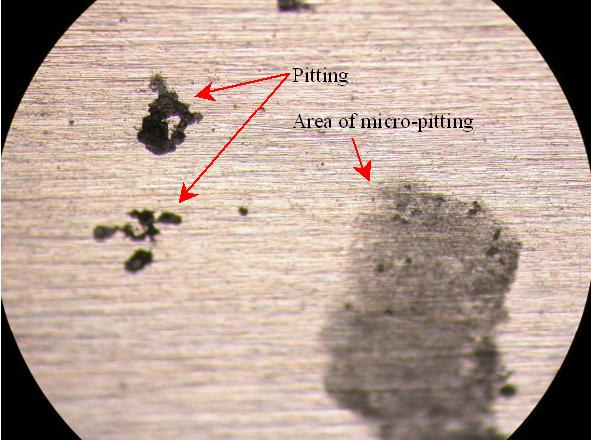 20X Magnification showing pitting and micro pitting