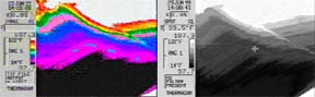 The sheet passing over the center press roll is looked at next, (figure 3) this shows the same cool (wet) front 1/4 th of the sheet, the same as at the reel. 