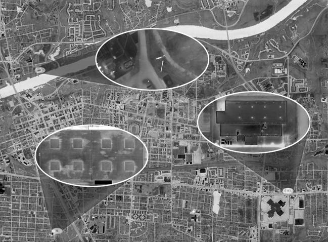 Figure 1) Ortho-rectified, geo-TIFF mosaic thermal image of a small city.