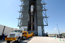 Upper stage being mounted onto the Atlas V booster, Cape Canaveral (Image Courtesy NASA) 