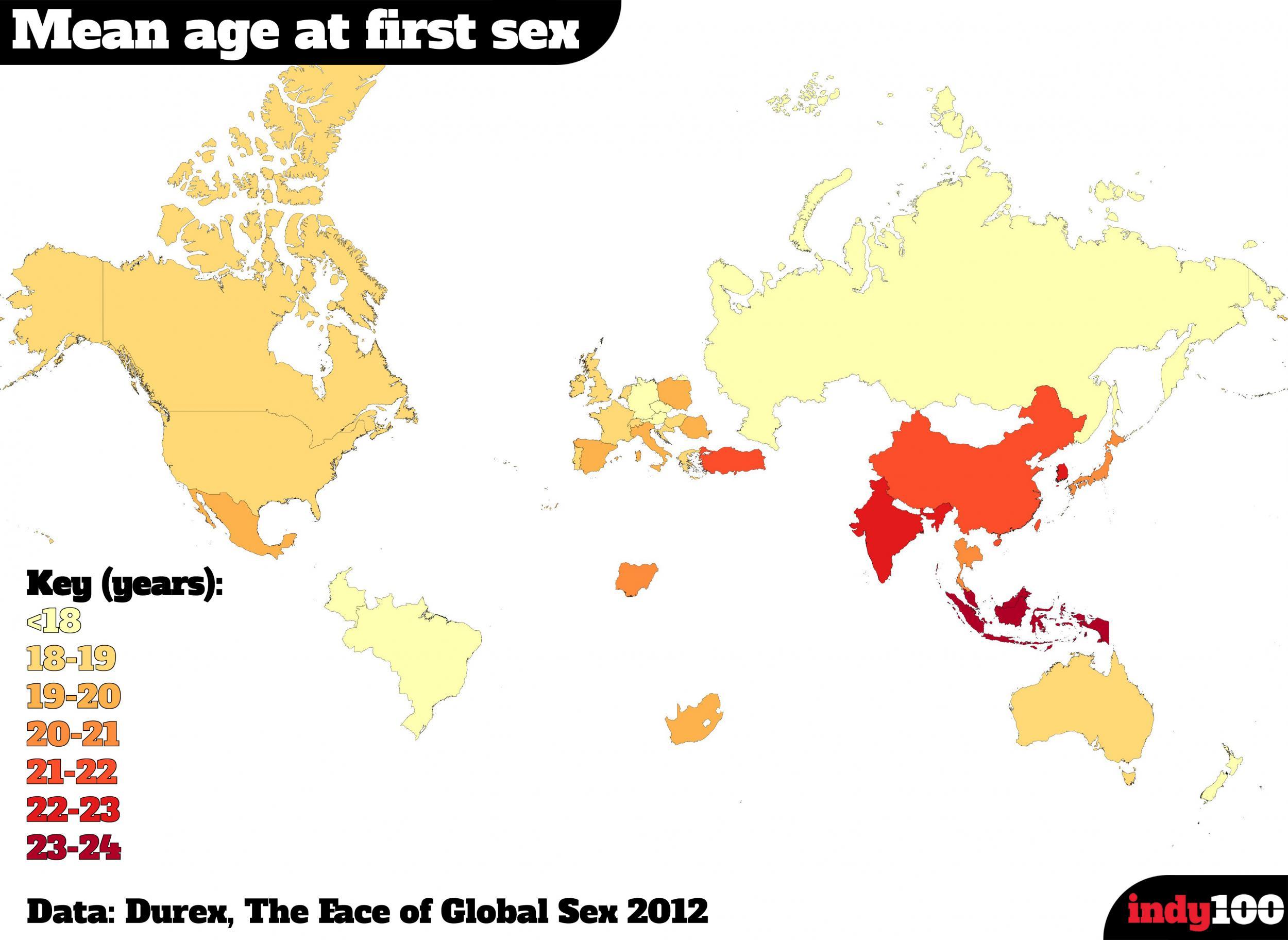 Loss Virginity Porn Indo - A map of the world according to the average age people lose their virginity  | indy100 | indy100