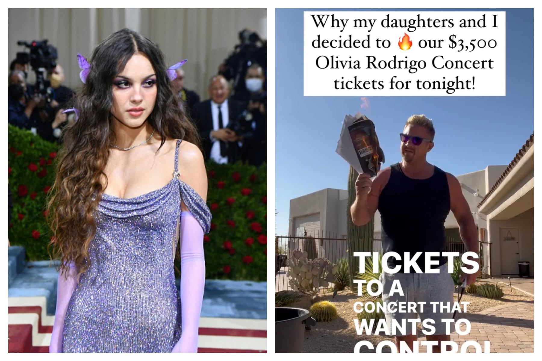Dad mocked for burning daughter's $3,500 Olivia Rodrigo tickets because of vaccine requirement