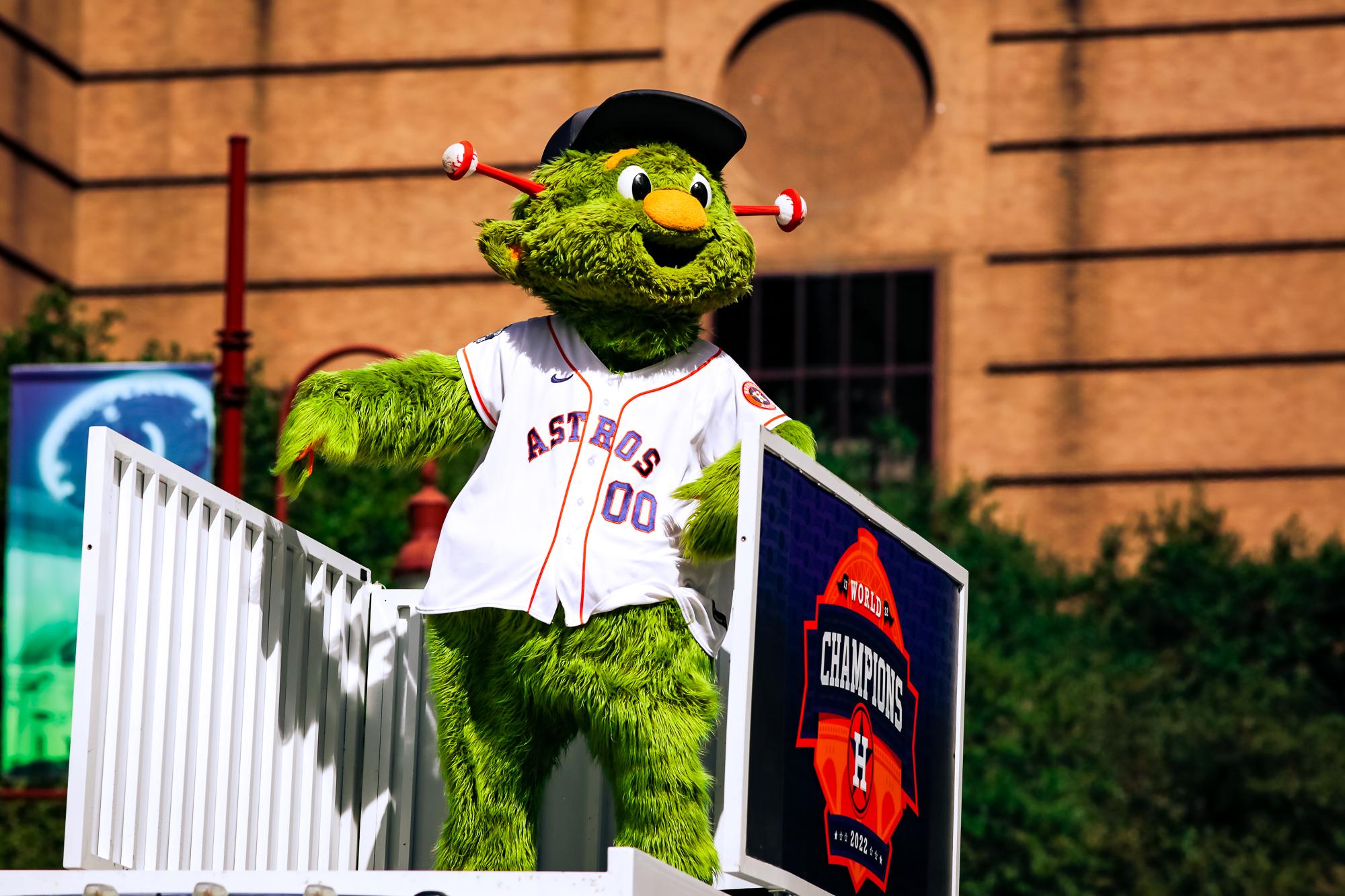 JUN 04 2015: Orbit, the Houston Astros' mascot, waves to the crowd