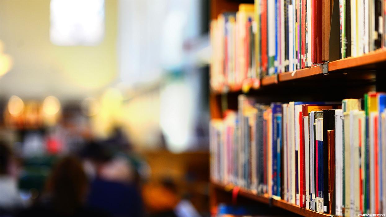 Books on a library shelf