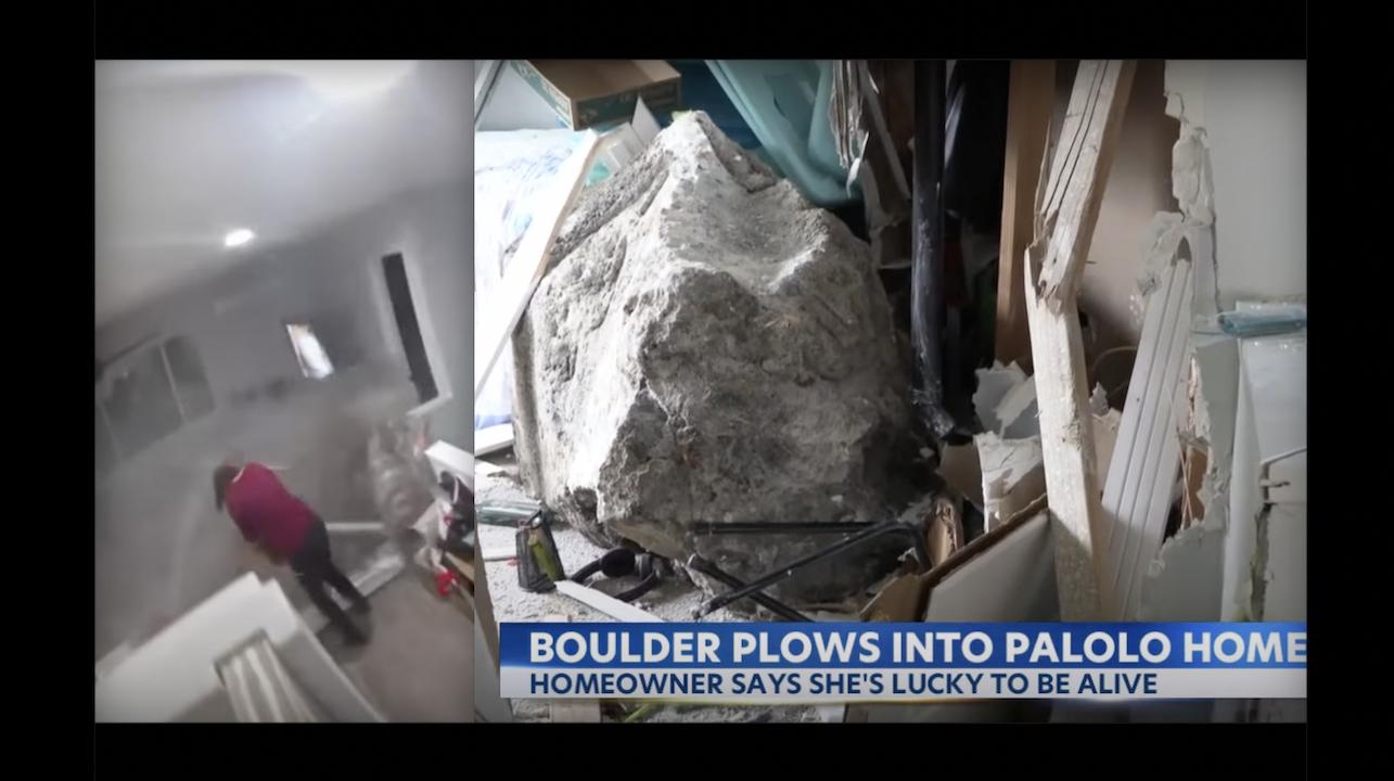 Terrifying video Boulder crashes through wall of Hawaii home, barely