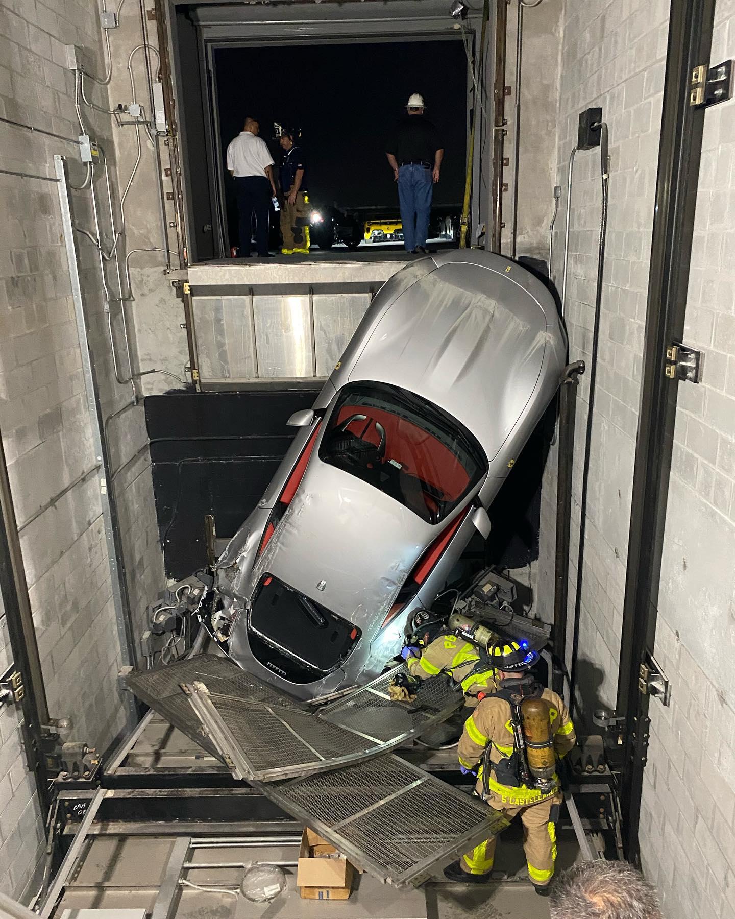 Ferrari Roma Falls Down an Elevator Shaft at Florida Car Dealership