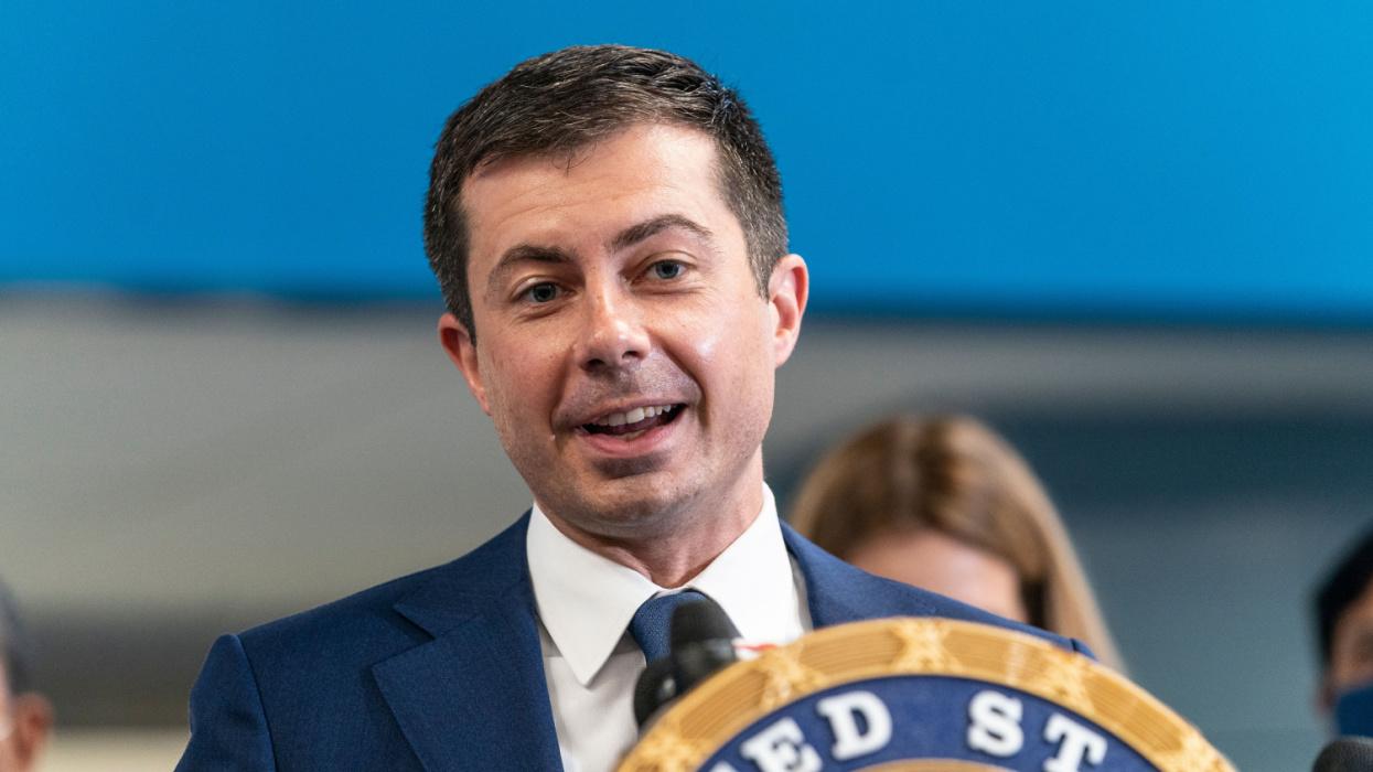 Photo of Secretary Pete Buttigieg at a podium giving a speech