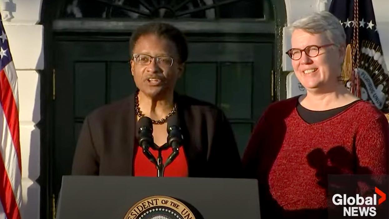 Gina and Heidi Nortonsmith speaking at the White House signing ceremony for the Respect for Marriage Act in December of 2022.