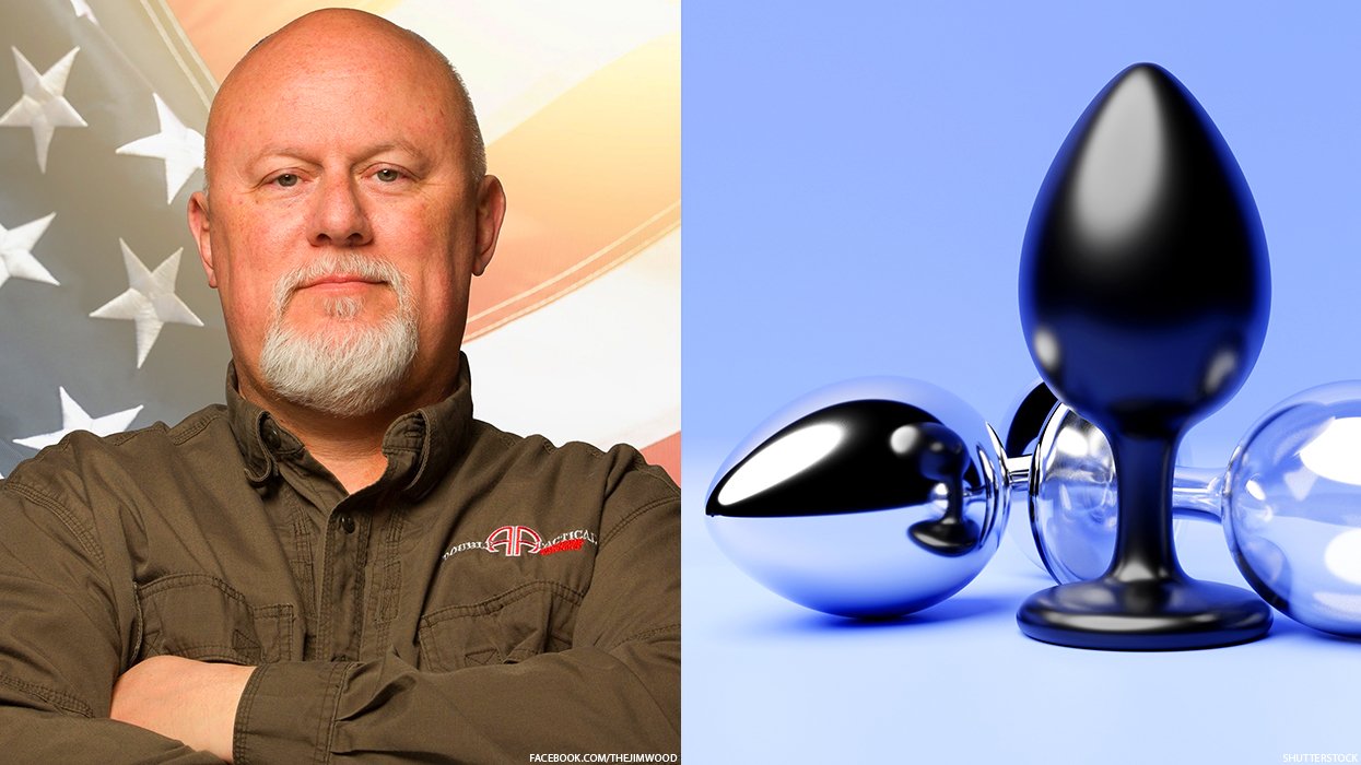 Image of Jim Wood and an image of some buttplugs