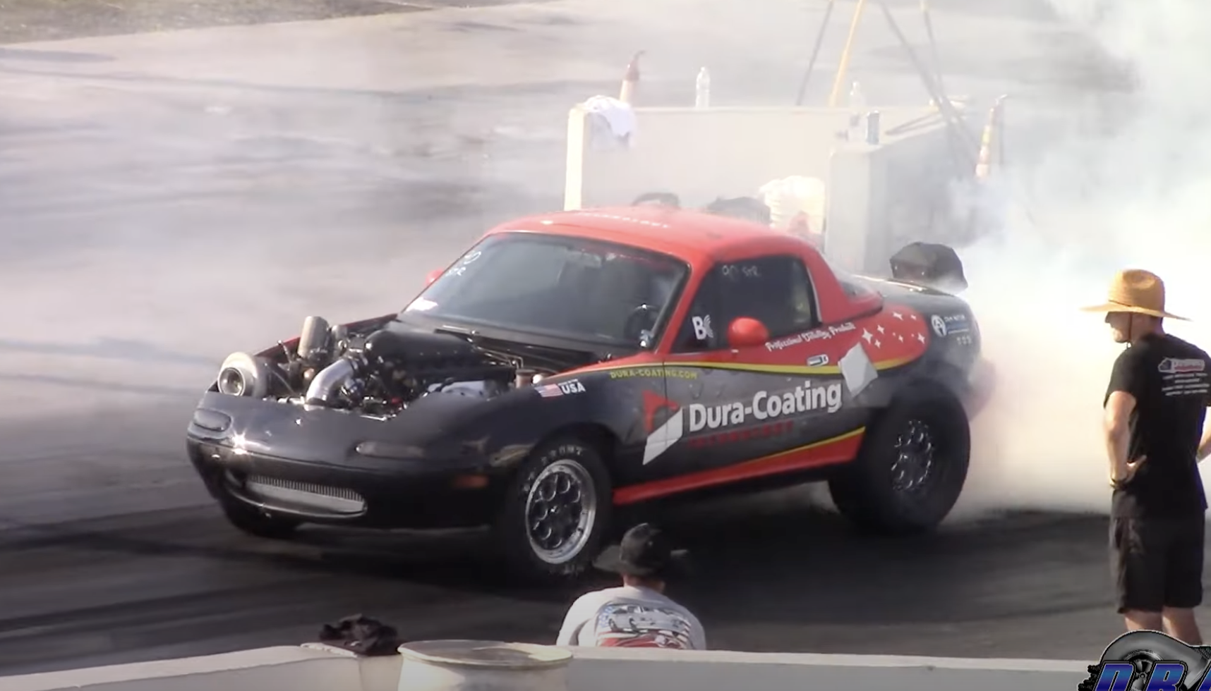 Video: Watch a V-8 Powered Mazda Miata Dominate Drag Races Against American Muscle Cars