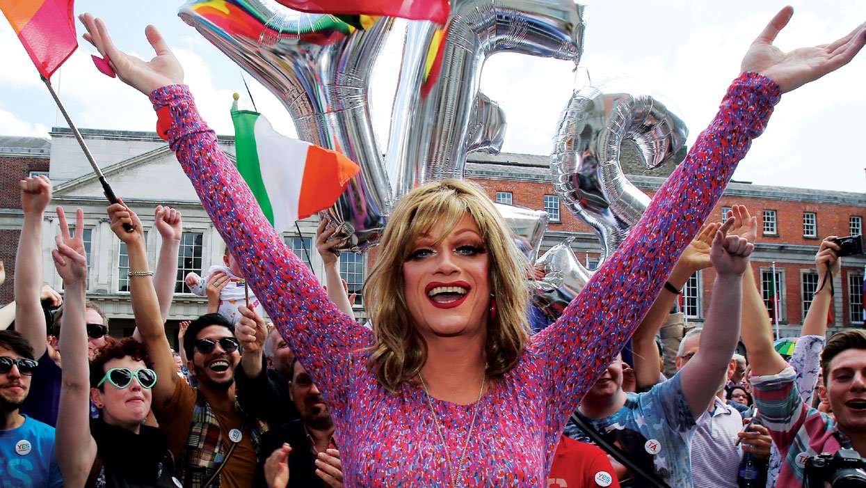 Drag performer and activist Panti Bliss celebrates the legalization of same-sex marriage in Ireland in 2015