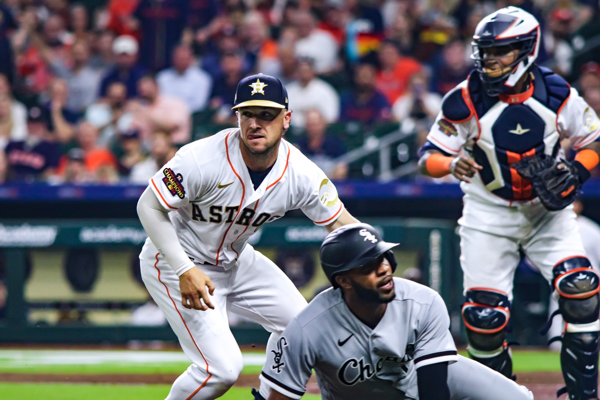 JUN 04 2015: Orbit, the Houston Astros' mascot, waves to the crowd