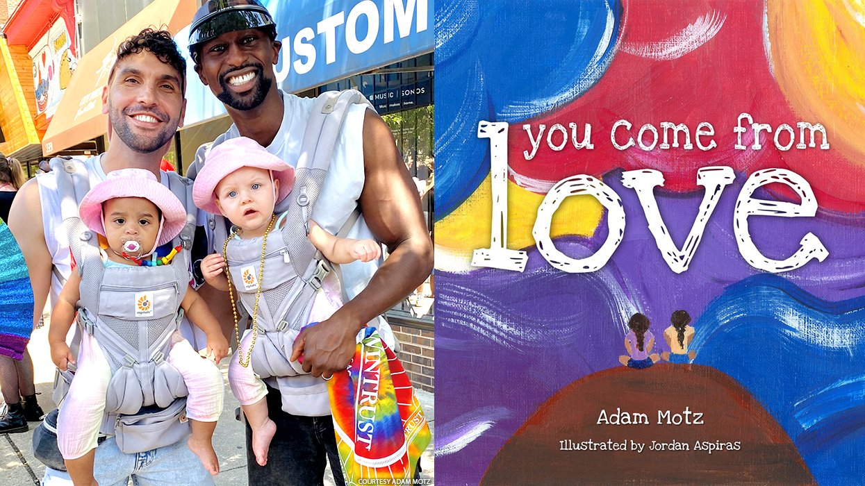 Adam Motz and Tee Lam and the cover of the book You Come From Love