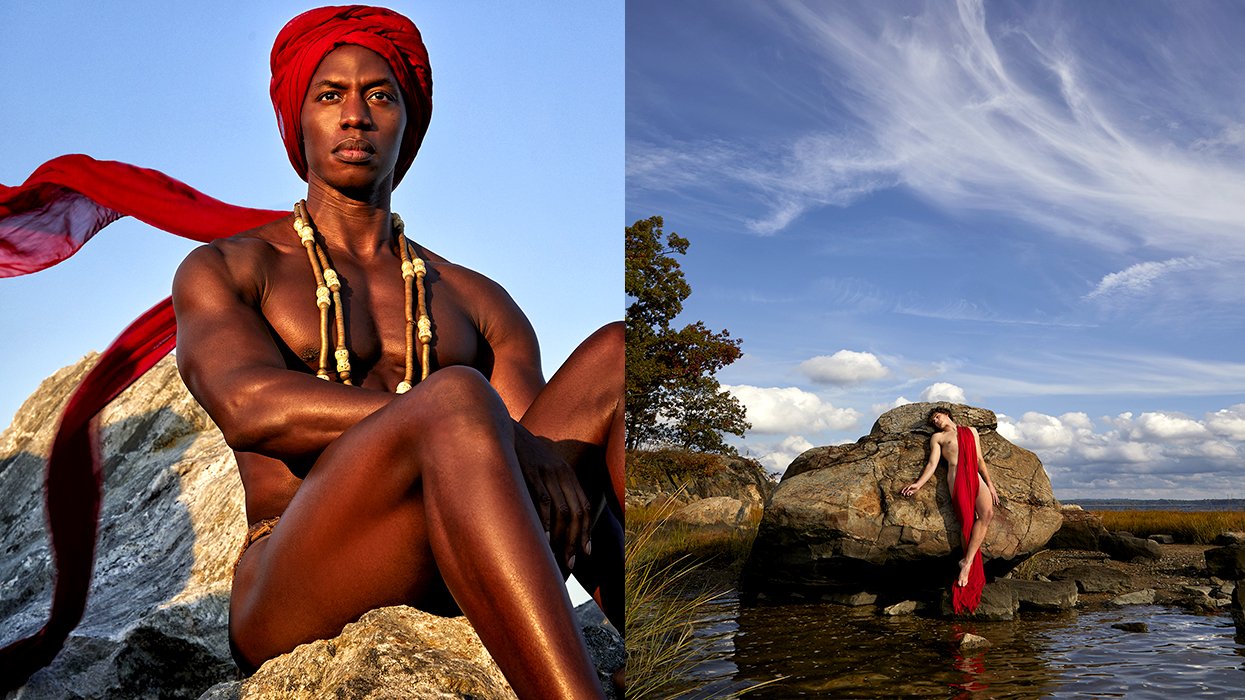 Images from the collection featuring a man sitting on a rock and another with a man leaning on a work.