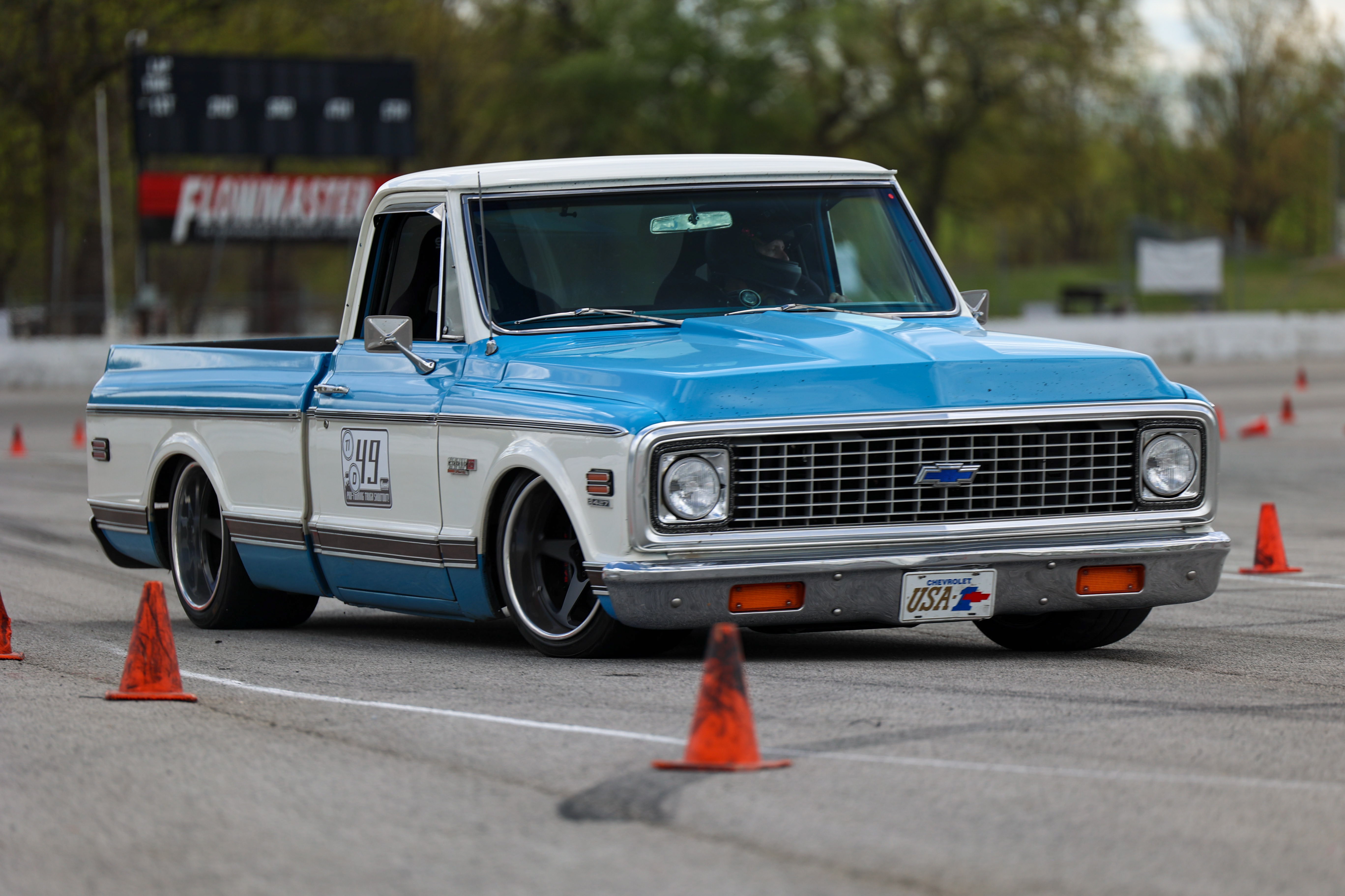 Trucks Carving Corners at the 2023 The Pro Touring Truck Shootout East Event In Bowling Green