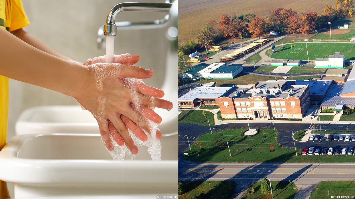 Student washing hands and Bethel County school